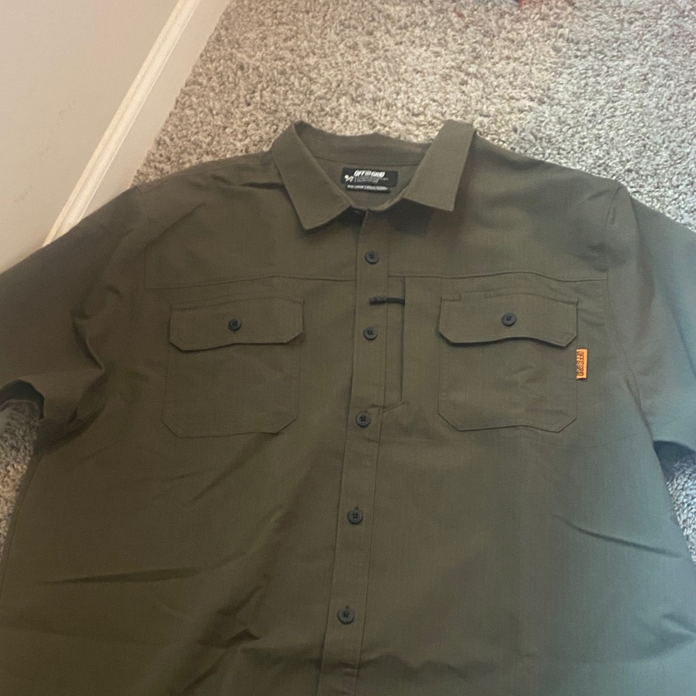 Off The Grid Olive Green Button Up